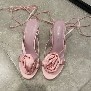 Lovers + Friends Blush Satin Rose Lace-Up Heels